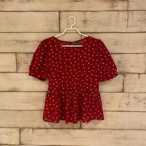 Red Peplum Top with White Hearts
